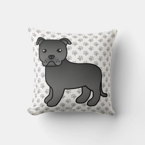 Black English Staffie Cute Cartoon Dog  Paws Throw Pillow