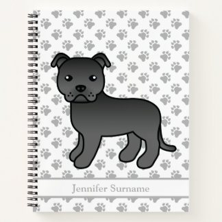 Black English Staffie Cute Cartoon Dog &amp; Text Notebook