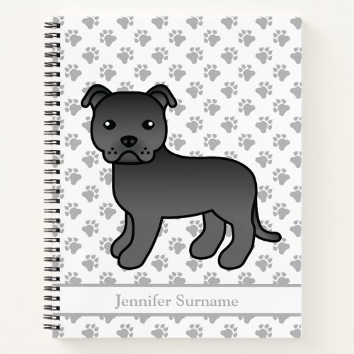 Black English Staffie Cute Cartoon Dog  Text Notebook