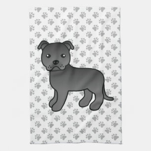 Black English Staffordshire Bull Terrier Dog Kitchen Towel