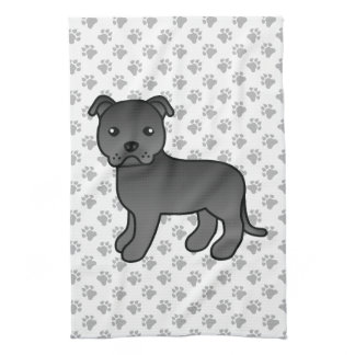 Black English Staffordshire Bull Terrier Dog Kitchen Towel