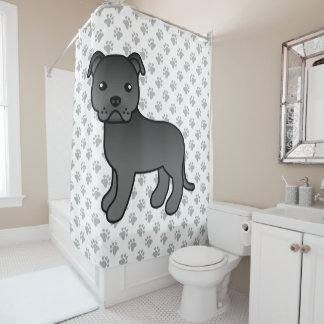 Black English Staffordshire Bull Terrier Dog Shower Curtain