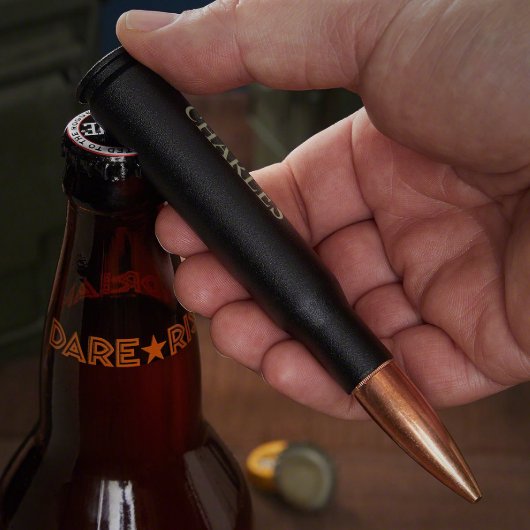 Black Engraved 50 Caliber Bullet Bottle Opener  (Front)