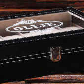 Black Engraved Glass Top Faux Leather Watch Box (Front)