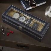 Black Engraved Stamped Monogram Leather Watch Box (Top)