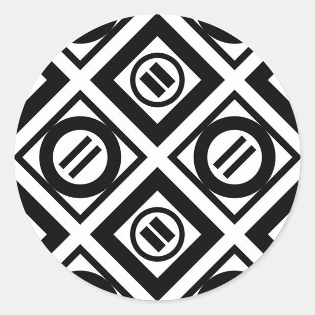 Black Equal Sign Geometric Pattern on White Classic Round Sticker (Front)