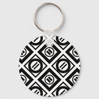 Black Equal Sign Geometric Pattern on White Keychain