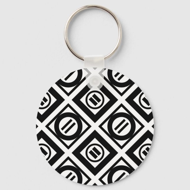 Black Equal Sign Geometric Pattern on White Keychain (Front)