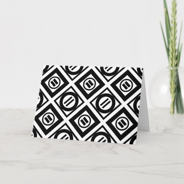 Black Equal Sign Geometric Pattern on White Letterpress Thank You Card (Front)