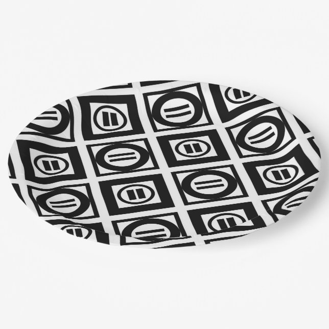 Black Equal Sign Geometric Pattern on White Paper Plates (Angled)