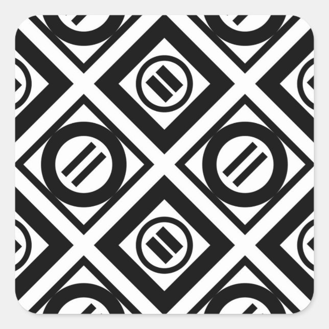 Black Equal Sign Geometric Pattern on White Square Sticker (Front)