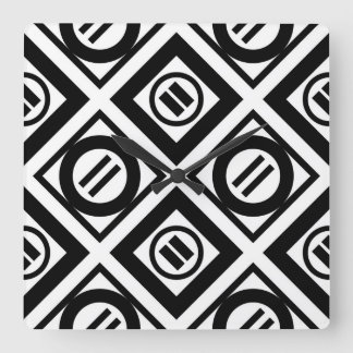 Black Equal Sign Geometric Pattern on White Square Wall Clock