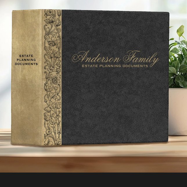 Black Estate Planning Important Family Documents 3 Ring Binder (An elegant black and gold estate planning binder for your important documents)