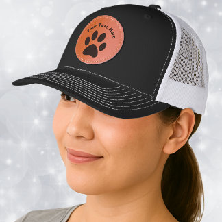 Black Etched Paw Print from Cat Leather Patch Hat