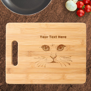 Black Etching of Cat Face with Long Whiskers Engraved Cutting Board