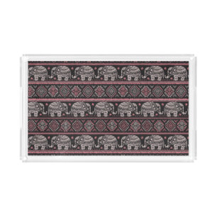 Black Ethnic Elephant Pattern Acrylic Tray
