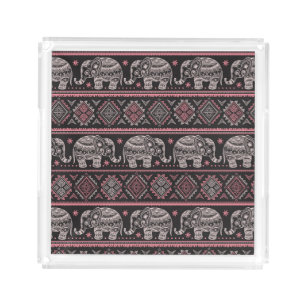 Black Ethnic Elephant Pattern Acrylic Tray