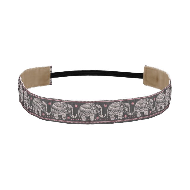 Black Ethnic Elephant Pattern Athletic Headband (Front)