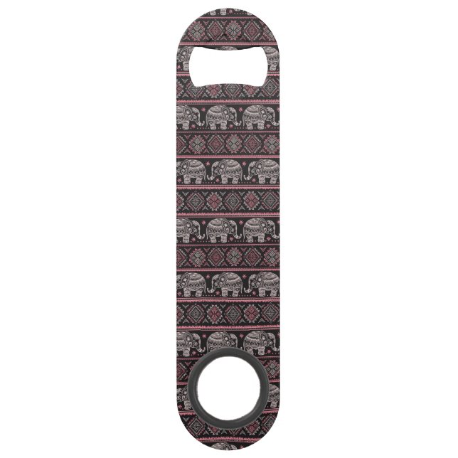Black Ethnic Elephant Pattern Bar Key (Front)