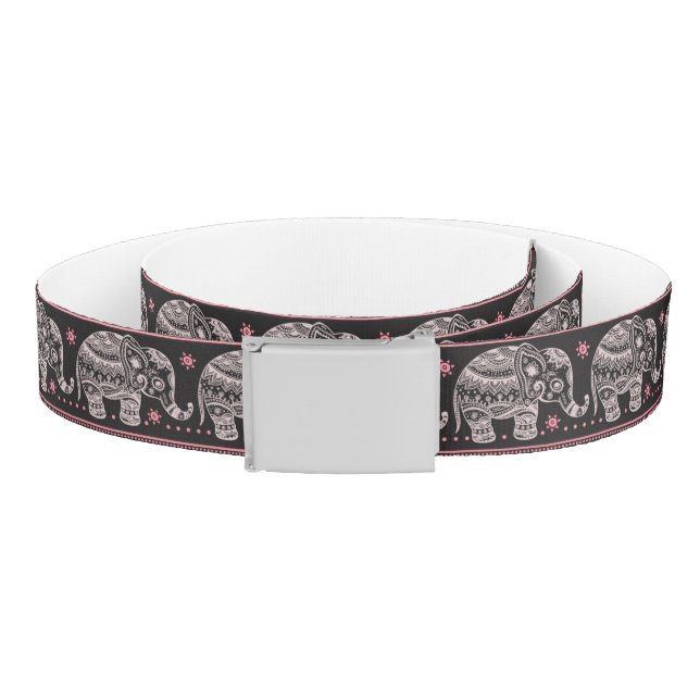 Black Ethnic Elephant Pattern Belt (Coil)