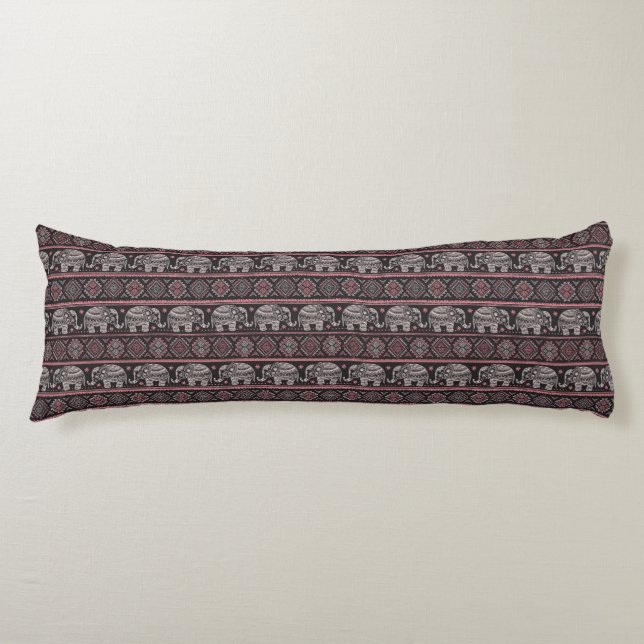 Black Ethnic Elephant Pattern Body Pillow (Front)