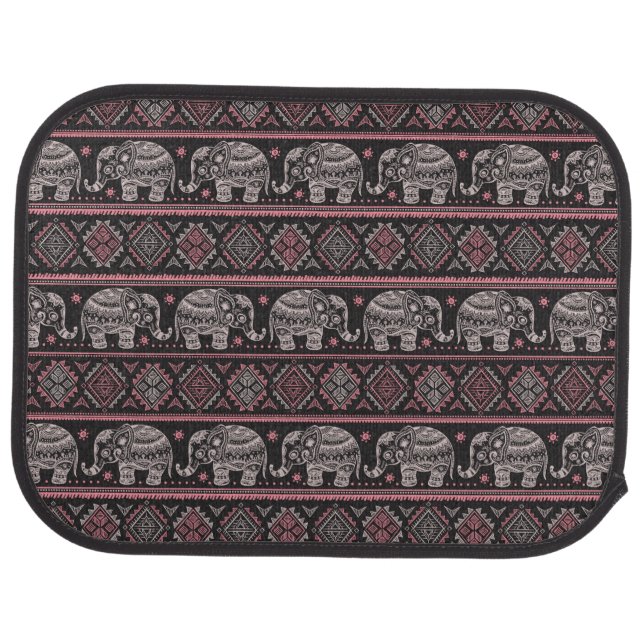 Black Ethnic Elephant Pattern Car Mat (Rear)