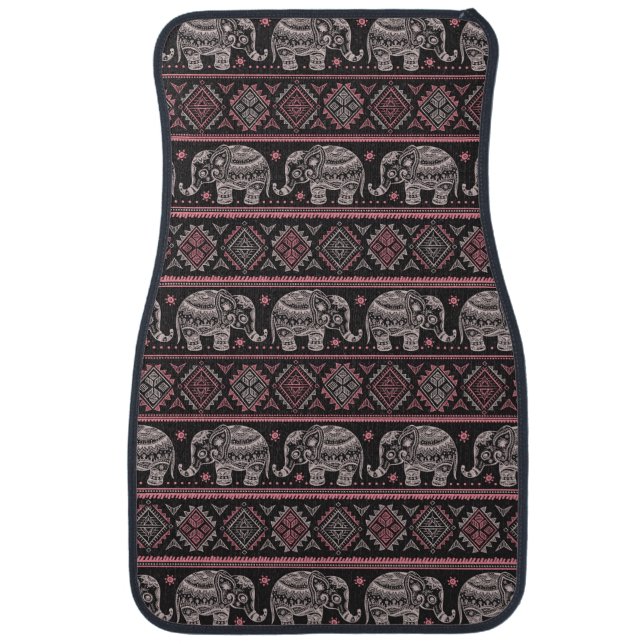 Black Ethnic Elephant Pattern Car Mat (Front)