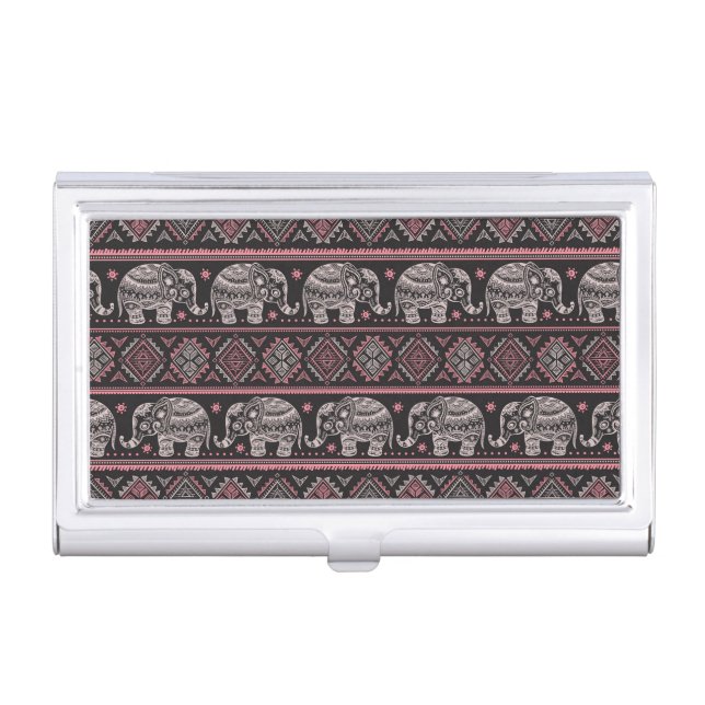 Black Ethnic Elephant Pattern Case For Business Cards (Front)