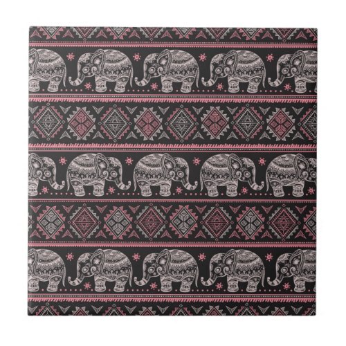 Black Ethnic Elephant Pattern Ceramic Tile