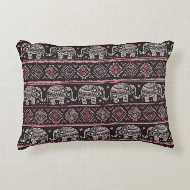 Black Ethnic Elephant Pattern Decorative Pillow (Front)