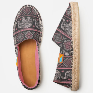 Black Ethnic Elephant Pattern Espadrilles