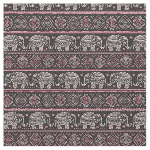 Black Ethnic Elephant Pattern Fabric