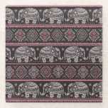 Black Ethnic Elephant Pattern Glass Coaster