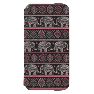 Black Ethnic Elephant Pattern iPhone 6/6s Wallet Case