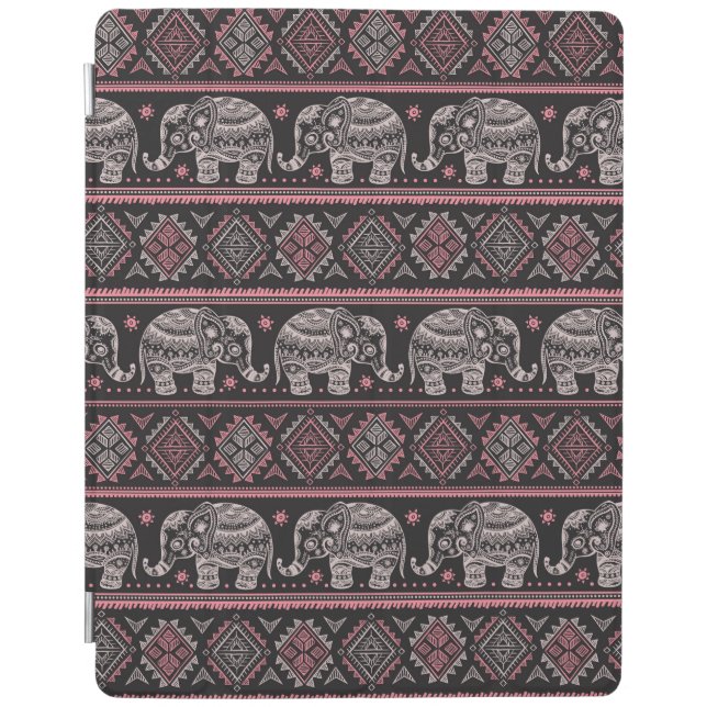 Black Ethnic Elephant Pattern iPad Smart Cover (Front)