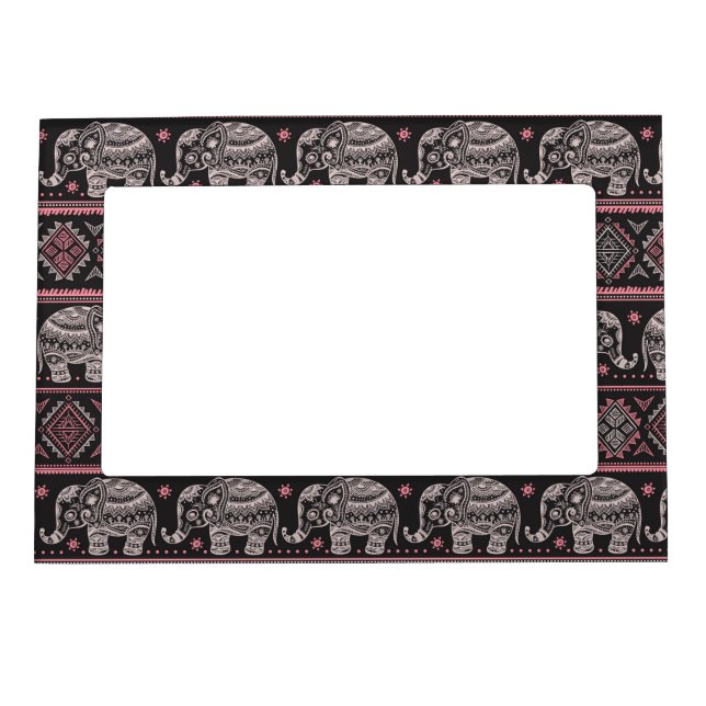 Black Ethnic Elephant Pattern Magnetic Picture Frame (Front)