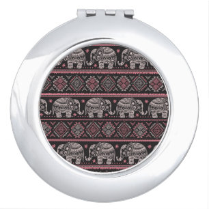 Black Ethnic Elephant Pattern Makeup Mirror
