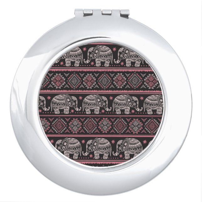 Black Ethnic Elephant Pattern Makeup Mirror (Front)