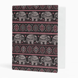 Black Ethnic Elephant Pattern Mini Binder