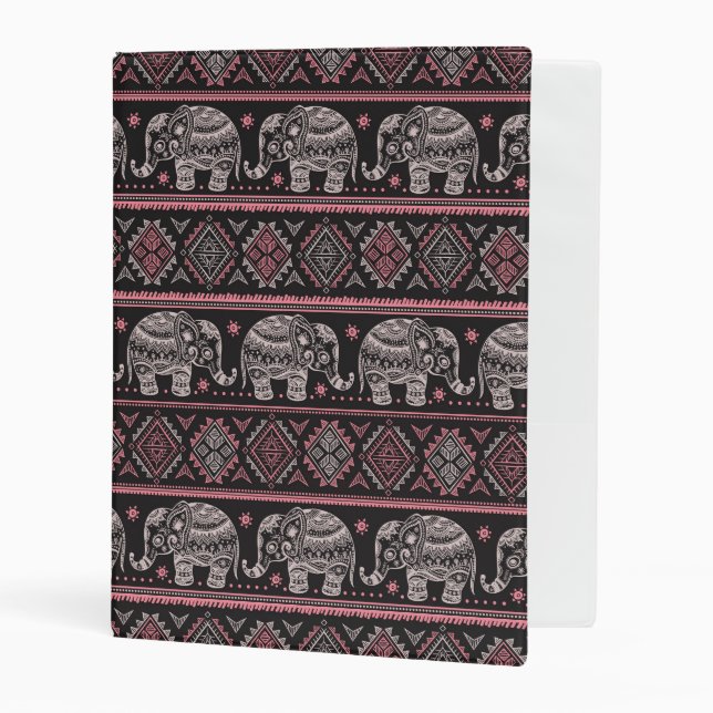 Black Ethnic Elephant Pattern Mini Binder (Front/Inside)