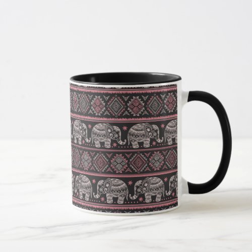 Black Ethnic Elephant Pattern Mug