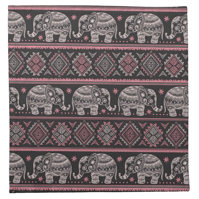 Black Ethnic Elephant Pattern Napkin (Front)