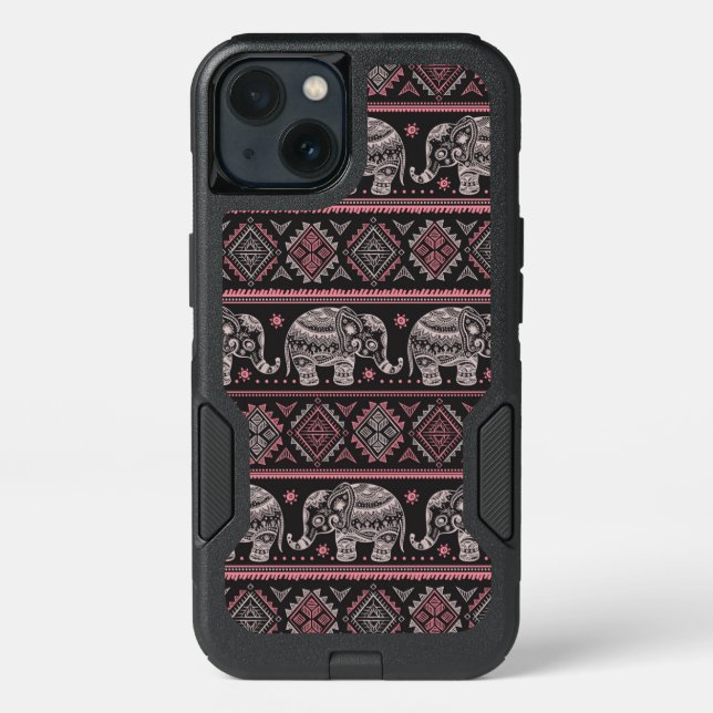 Black Ethnic Elephant Pattern Otterbox iPhone Case (Back)