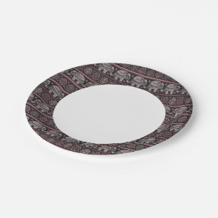 Black Ethnic Elephant Pattern Paper Plates