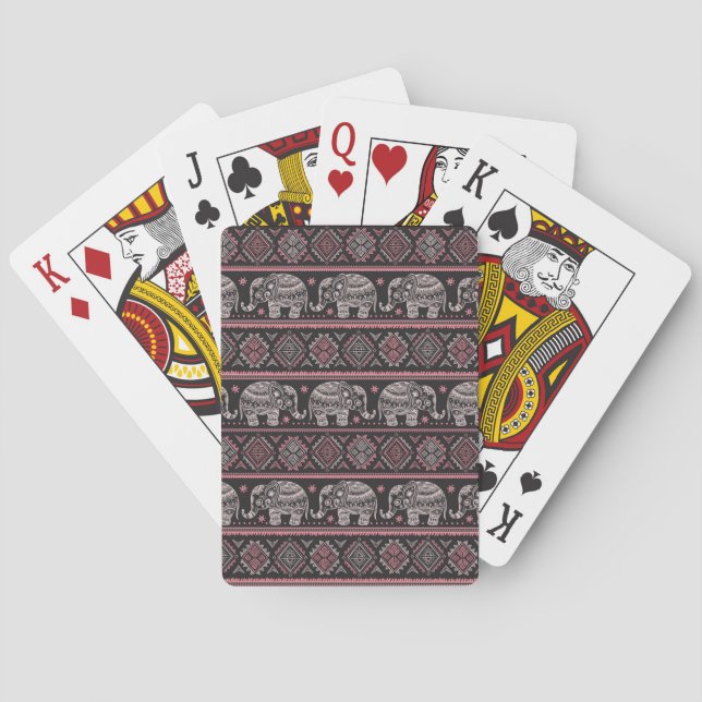 Black Ethnic Elephant Pattern Poker Cards (Back)