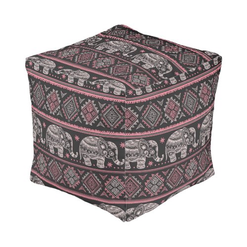 Black Ethnic Elephant Pattern Pouf