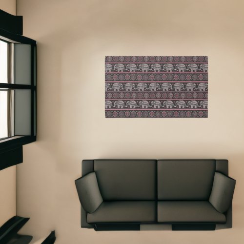 Black Ethnic Elephant Pattern Rug