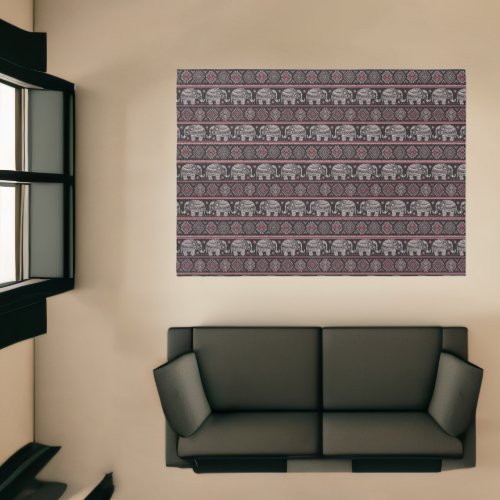 Black Ethnic Elephant Pattern Rug