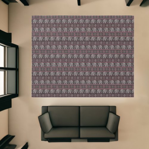 Black Ethnic Elephant Pattern Rug