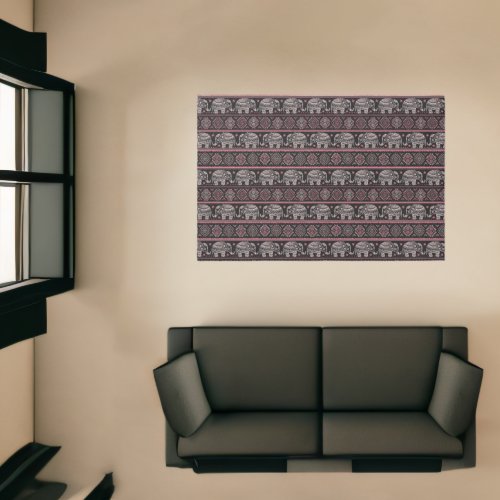 Black Ethnic Elephant Pattern Rug